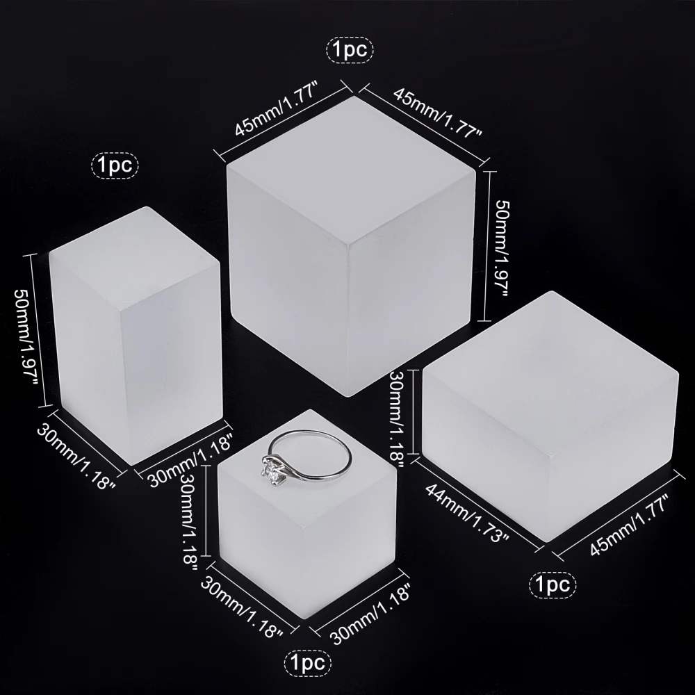 4Pcs Mixed Sizes Frosted Acrylic Cube Display Stands for Jewelry Presentation Ornaments Holder Organizer Rack Cosmetic Stand Pad