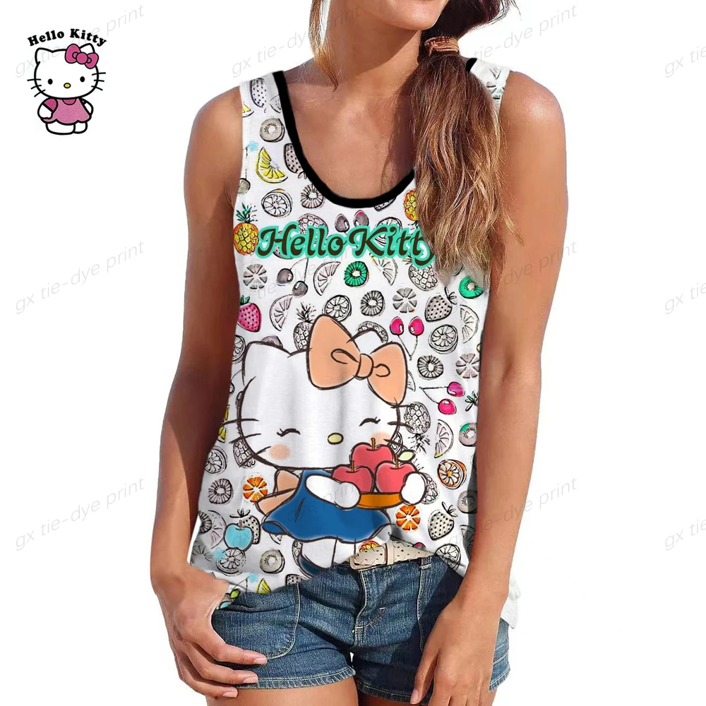 

Женский Повседневный Топ с принтом Hello Kitty, модный пляжный топ без рукавов, короткий топ, футболки, Женская Базовая летняя модель 2023