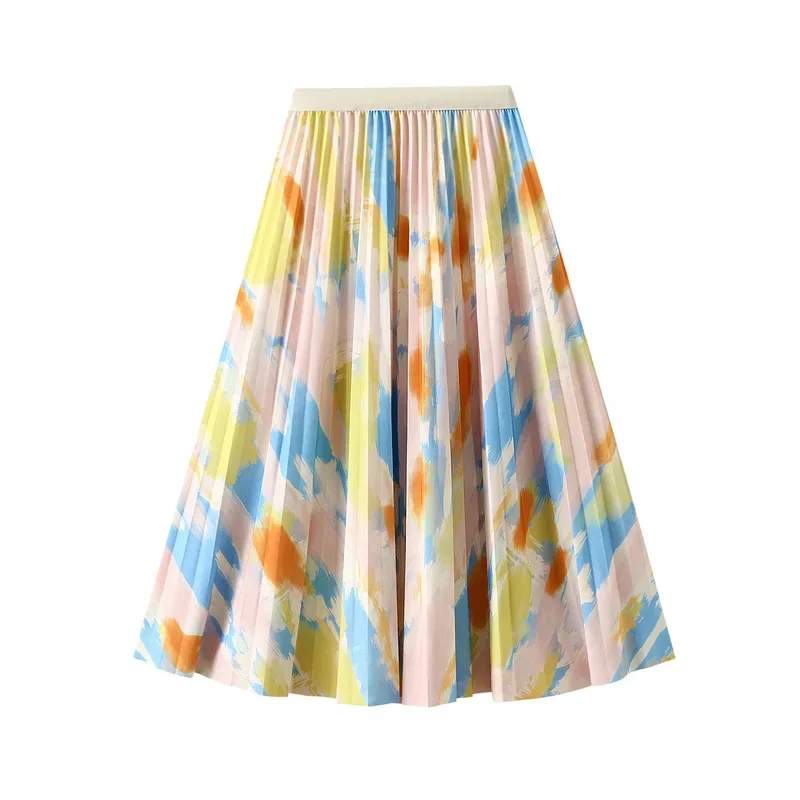 

Женская плиссированная юбка с завязкой YEMOGGY, цветная юбка с принтом для лета, новинка 2023, облегающая эластичная трапециевидная Макси-юбка с высокой талией