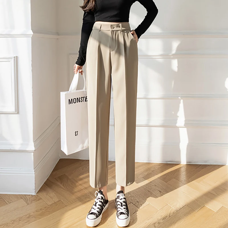 

New Autumn Office Lady Black Suit Pants Female Loose Casual Solid High Waist Harem Pants Korean Fashion Women Straight Trousers