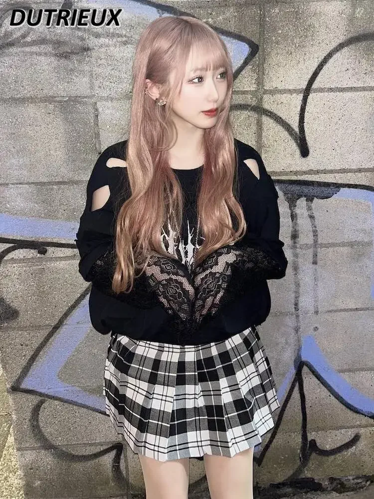 Женская мини-юбка с завышенной талией черная плиссированная юбка в японском