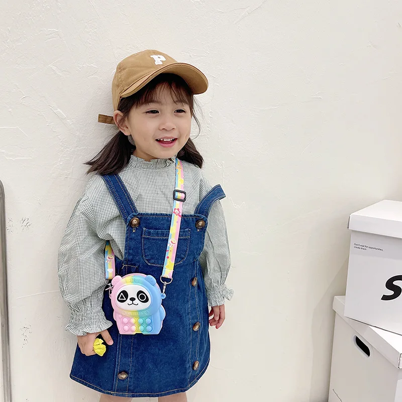 

Coin Purse Pop Its Kawaii Cartoon Panda Pattern Messenger Bag Girls Rodent Pioneer Children's Educational Toy Doll Bag