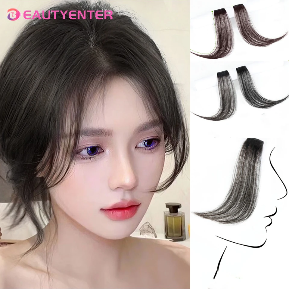 BEAUTYENTER Wig Middle-part Bangs Hair Extensions Clip In Forehead Natural Seamless French Oblique Bangs Eight-character Bangs