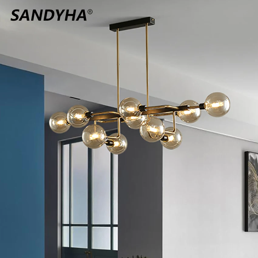 

SANDYHA Nordic Glass Ball Chandelier Bubble LED Hanging Lamps Modern Home Decor Dinning Room Kitchen Lighting Fixture Luminaires