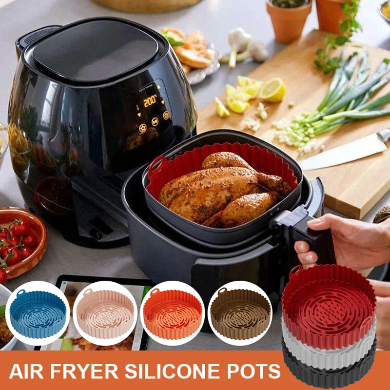

1PC Air Fryer Baking Tray Silica Gel Pizza Fried Chicken Oven Tray High Temperature Resistance Silicone Basket Barbecue Mat