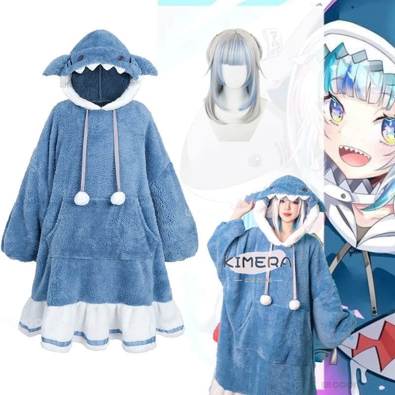 Gawr Gura ночная рубашка для косплея длинная двуспальная пижама с капюшоном халат