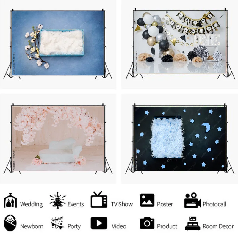 

Newborn Portrait Backdrop Floral Swing Birthday Artistic Background Basket Stars Baby Studio Photography Background 22930 ZZ-09