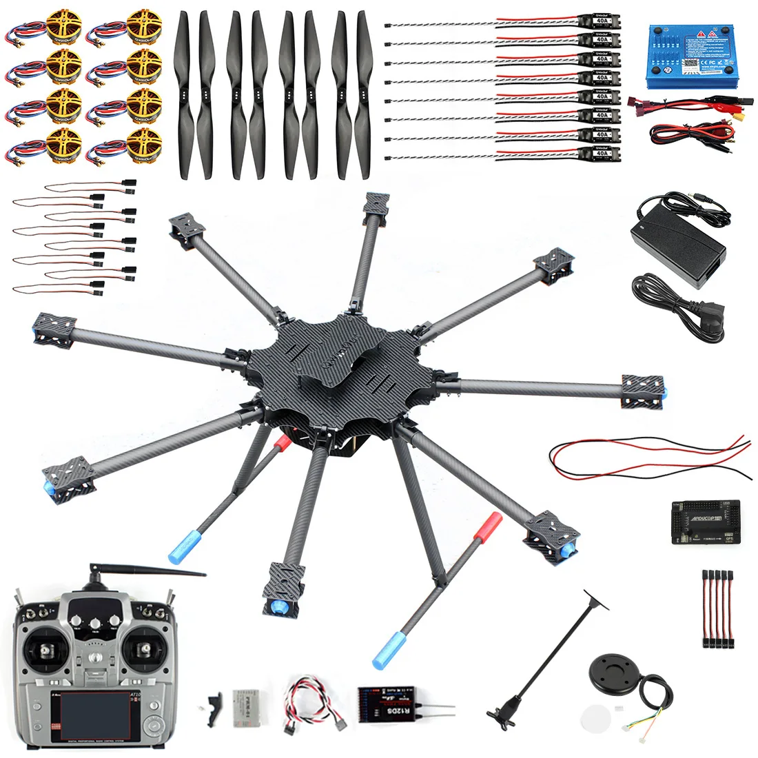 

T1050 8 Axle Folding Multicopter DIY Octocopter Drone Kit Carbon Fiber Frame APM/PIX Flight Conctroller TX18S Lite Transmitter