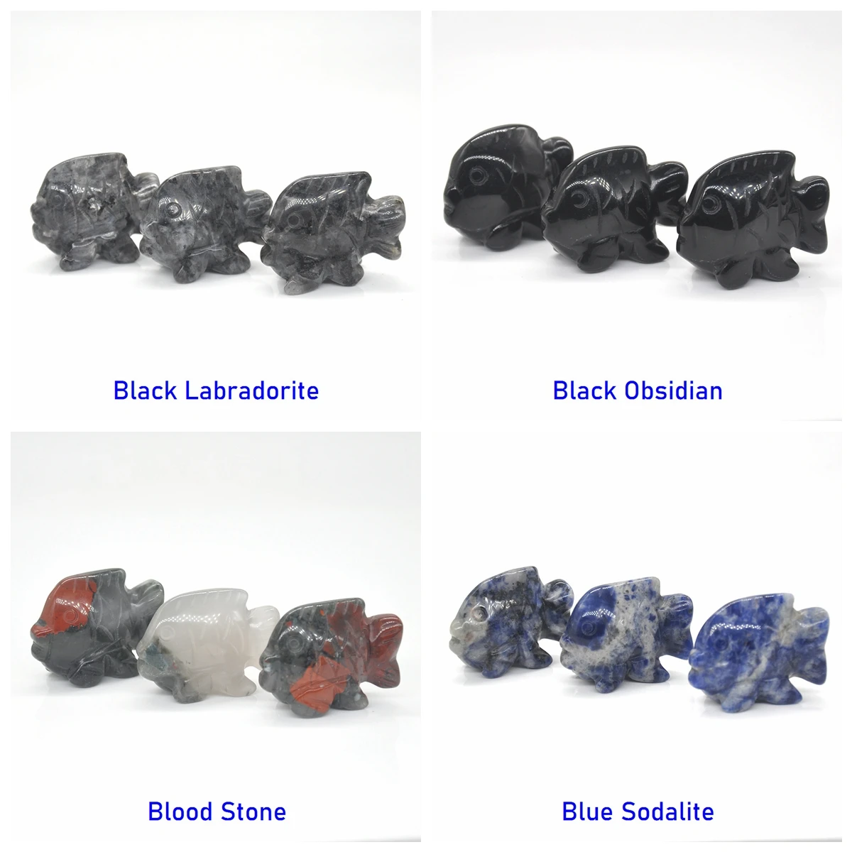Фигурки рыбки из черного лабрадорита/черного обсидиана/кровяного камня/голубого