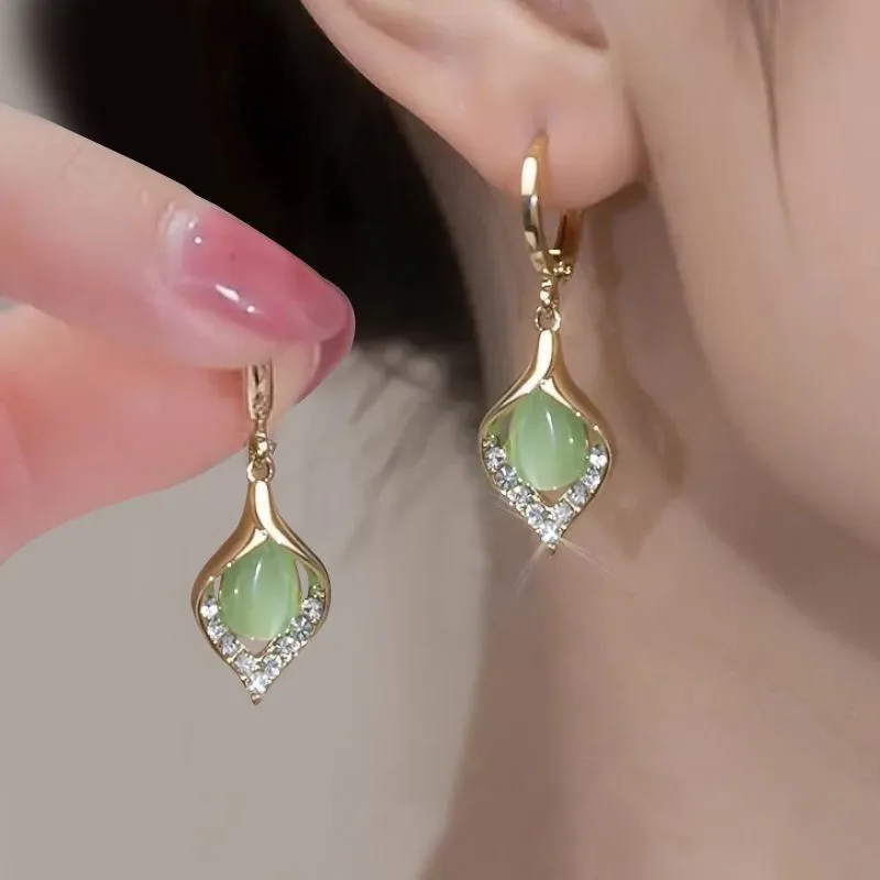 

Korean Trendy Crystal Zircon Dangle Earrings for Women Sweet Opal Water Drop Geometric Earrings Girl Birthday Party Jewelry Gift