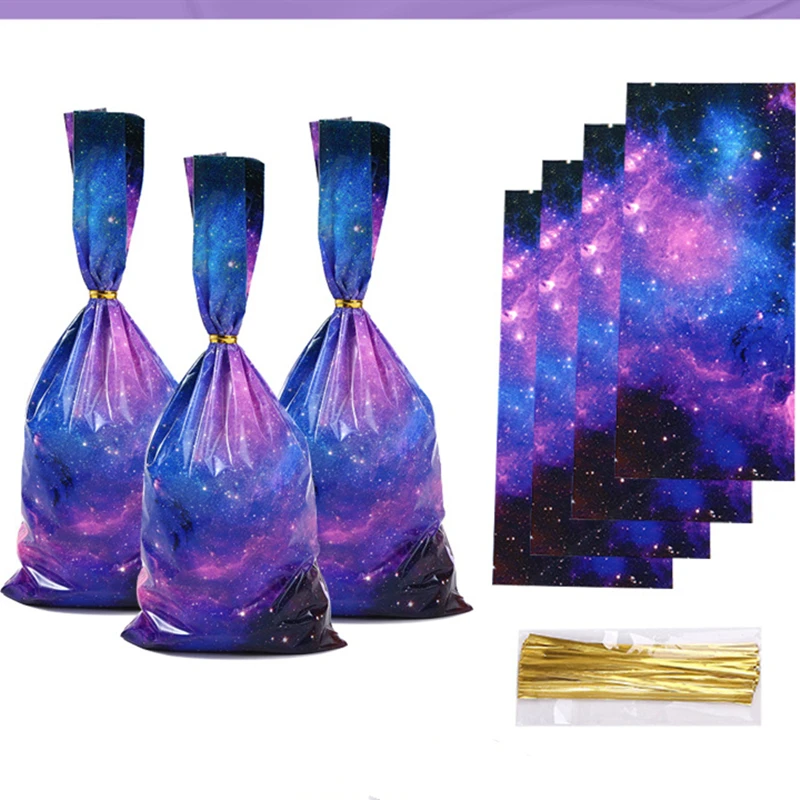 

100Pcs Starry Sky Plastic Bag Candy Cookie Bread Packaging Bundled Pocket West Point Bag Birthday Party Gift Bag