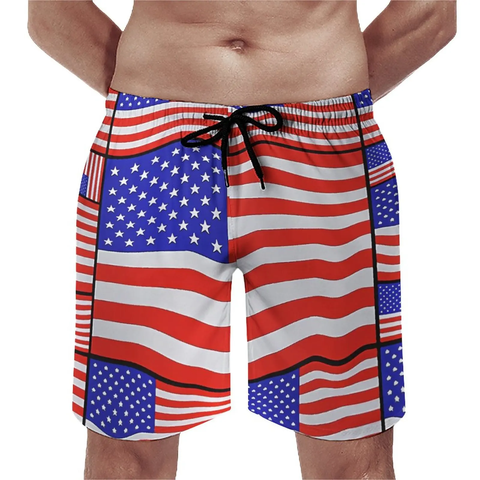 

4th of July American Flags Board Shorts Independence Day Men Classic Beach Shorts Hot Sale Print Plus Size Swim Trunks