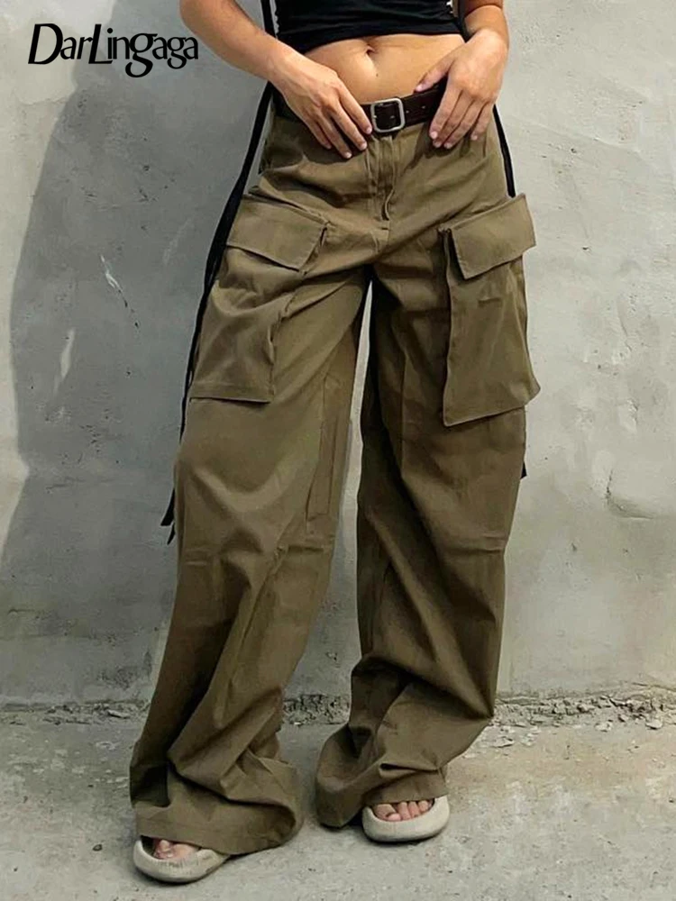 

Darlingaga Streetwear Oversize Y2K Vintage Cargo Pants Women Tech Big Pockets Straight Wide Leg Trousers Harajuku Loose Clothes