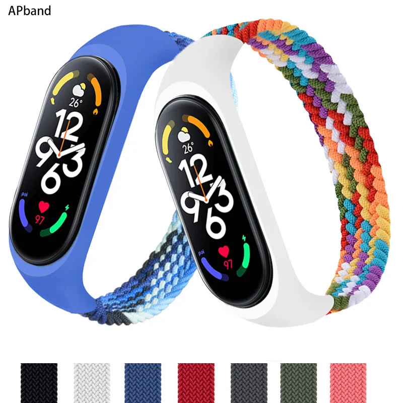 

strap for Mi band 6 7 Nylon Braided Solo Loop pulseira bracelet Miband4 Miband5 Miband6 Wristband for xiaomi Mi band 4 3 5 6 7