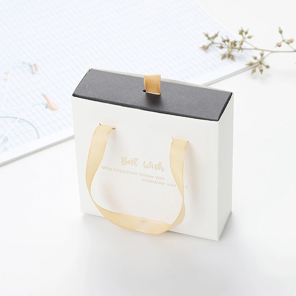 24pcs White Drawer Jewelry Gift  Box with Gold Ribbon Handle and Grey Sponge Wedding Jewellery Container DIY Packaging Organizer