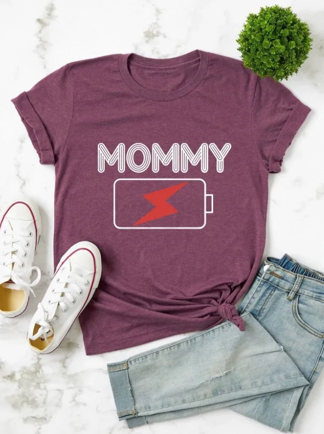 

Charge Mommy Print Women T Shirt Short Sleeve O Neck Loose Women Tshirt Ladies Tee Shirt Tops Clothes Camisetas Mujer