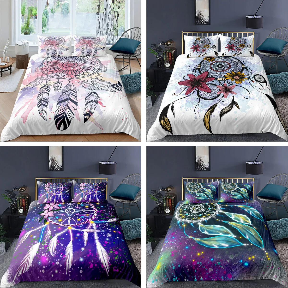 

Luxury Style Dream catcher Design Pattern Bedding Sets 3D Duvet Cover+Pillowcase Single Twin Queen King Bed Set 4 Style