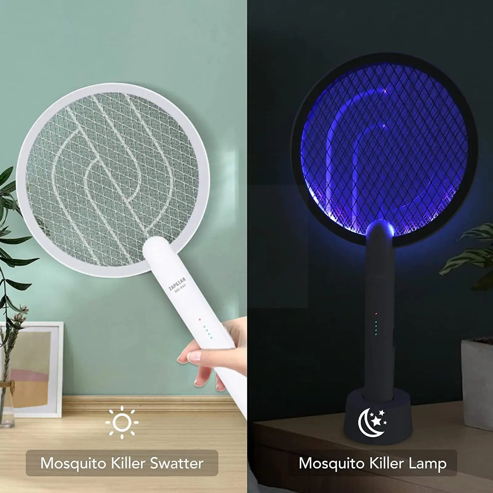 

2 In 1 Rechargeable Mosquito Killer Lamp Electric Fly Fly Mosquito Electric Shock Swatter Household Swatter Mosquito Killer R9m5
