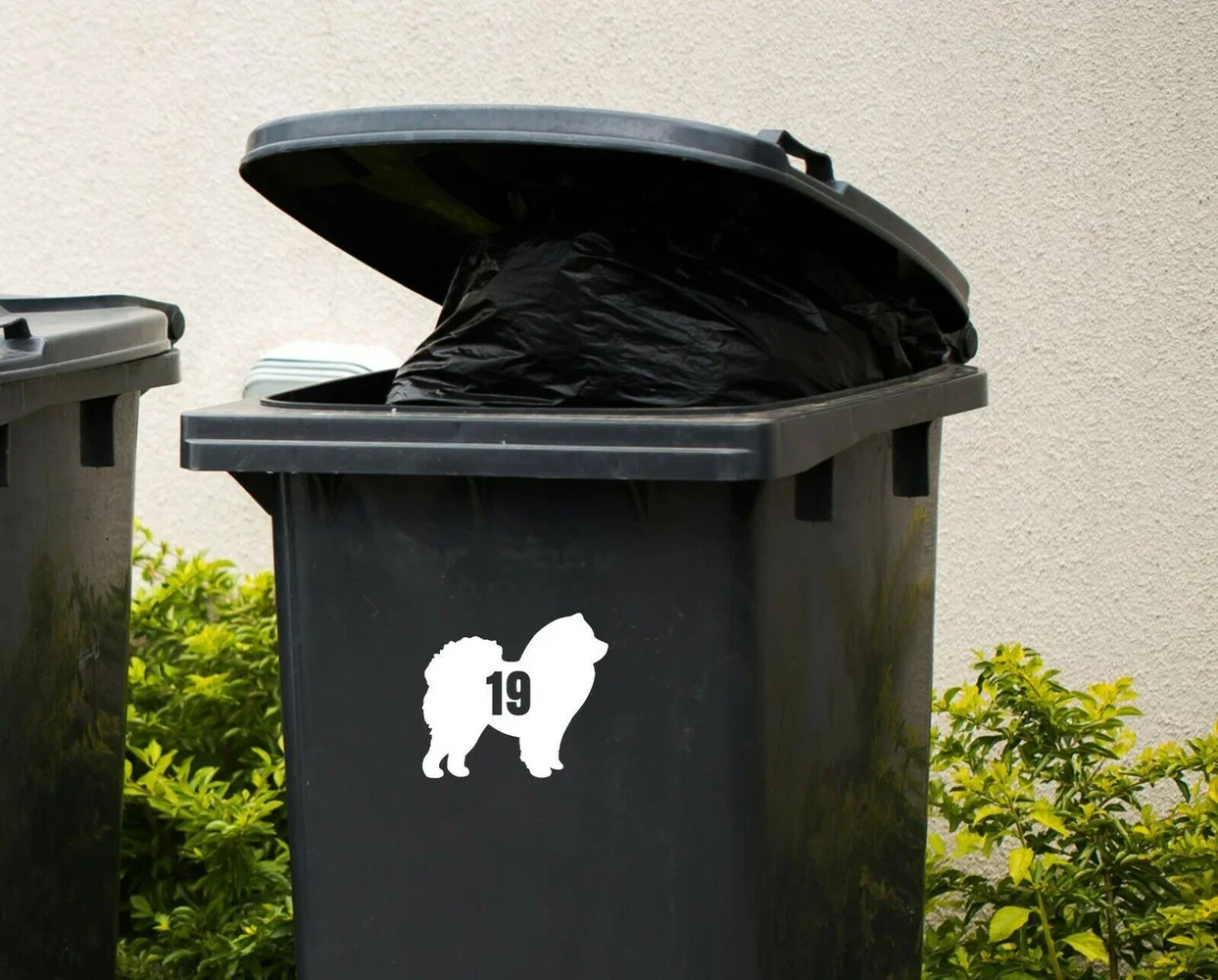3 x Wheelie Bin номера Chow наклейка с номером дом переработанный знак Собака Щенок