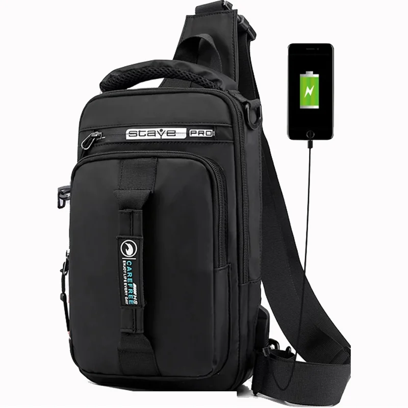 Men Multifunction USB Shoulder Bag Crossbody Cross Body Sling Chest Bags Waterproof Travel  Pack Messenger Pack For Male