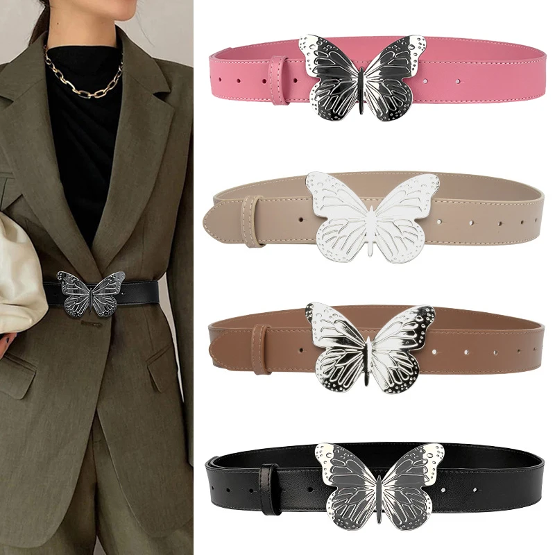 

Ремень женский из натуральной кожи с металлической пряжкой-бабочкой