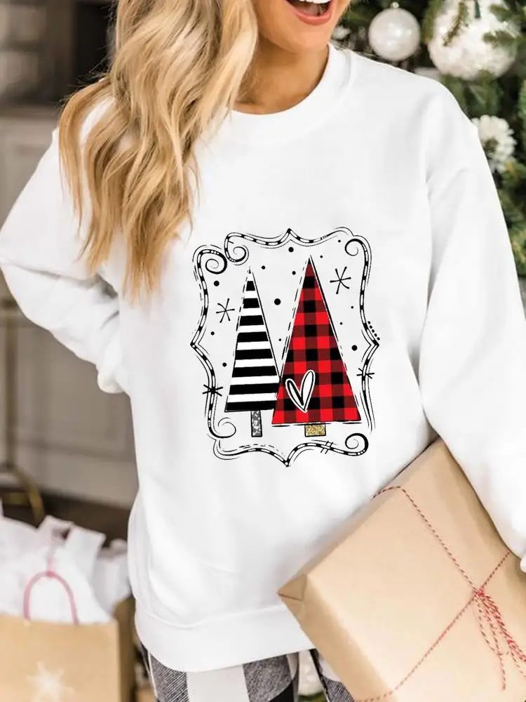 

Tree Plaid Lovely Festival Printed Pullovers Merry Christmas Women Ladies Fashion Gift Graphic Sweatshirts Female Clothing