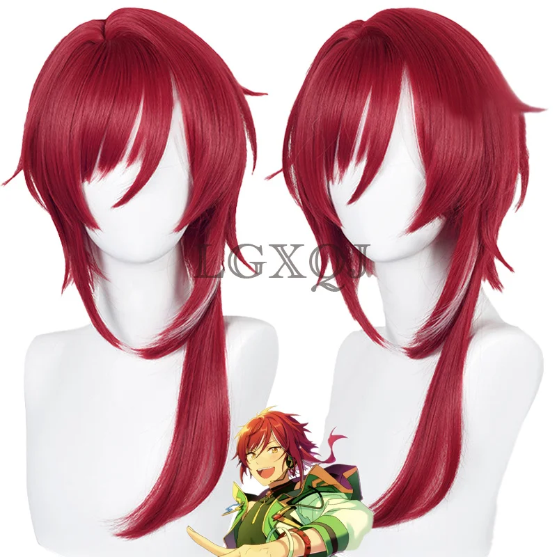 Парик для косплея по мотивам аниме, термостойкий синтетический парик с темно-красными звездами из аниме, для косплея, с головой Парик для косплея по мотивам аниме, термостойкий синтетический парик с темно-красными звездами из аниме, для косплея, с головой