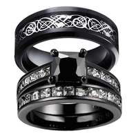 amvie lovers rings mens stainless steel rings and womens black cubic zirconia bridal engagement rings valentines day gifts