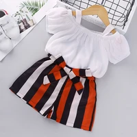 infant baby girls outfit set 2022 spring and summer new sling short sleeve striped shorts two piece set baby girl clothes