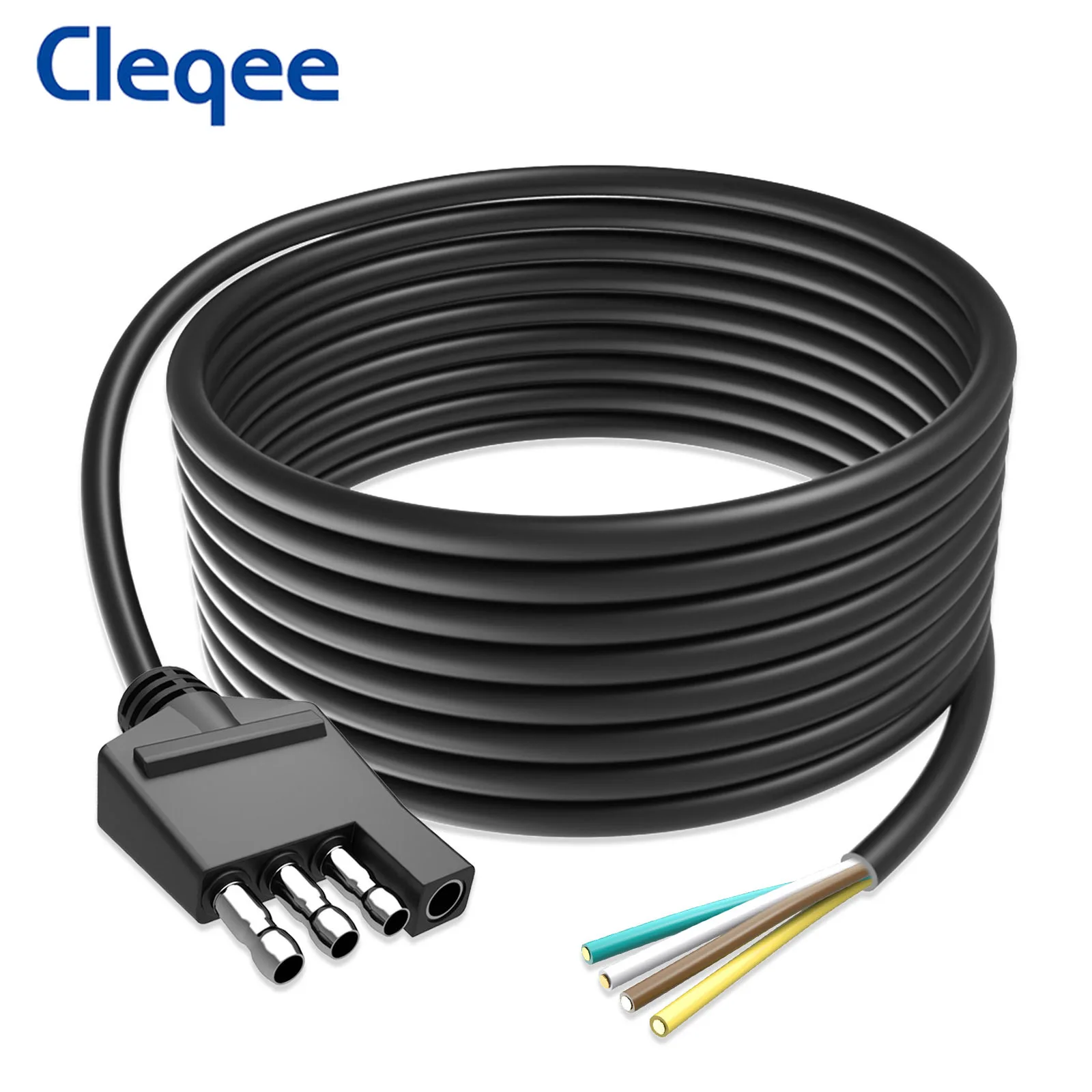 

Cleqee T10076 Trailer Light Wiring Harness 4-Pin Plug Connector 4 Way Flat Adapter to Bare Wire 18AWG 2M/3M/6M