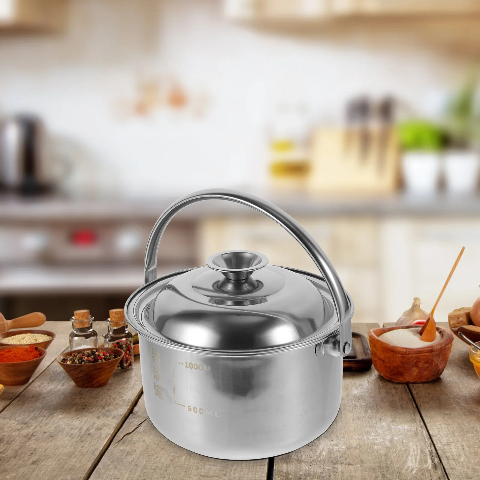 

Stainless Steel Lard Tank Kitchen Gadget Metal Oil Pot Basin Bacon Grease Container Can Storage Household Containers