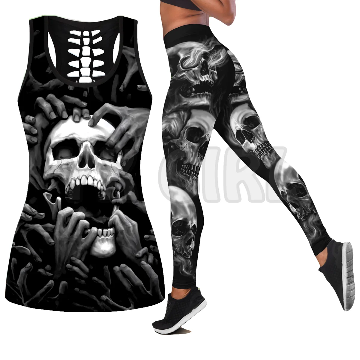 Skull  3D Printed Tank Top+Legging Combo Outfit Yoga Fitness Legging Women