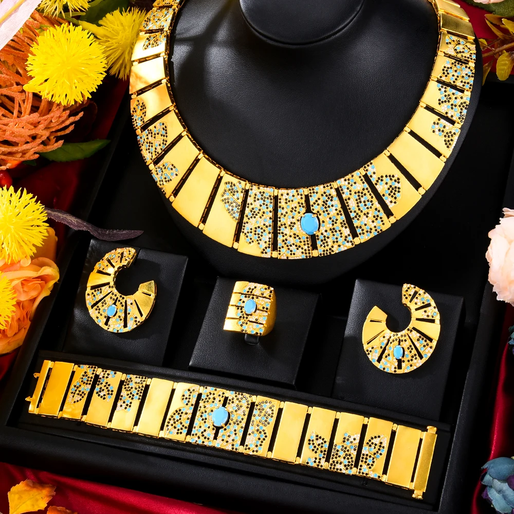 

Missvikki Famous Brand 4PCS Luxury African Jewelry Set For Women Wedding Party Zircon Crystal Indian Dubai Bridal Jewelry Sets