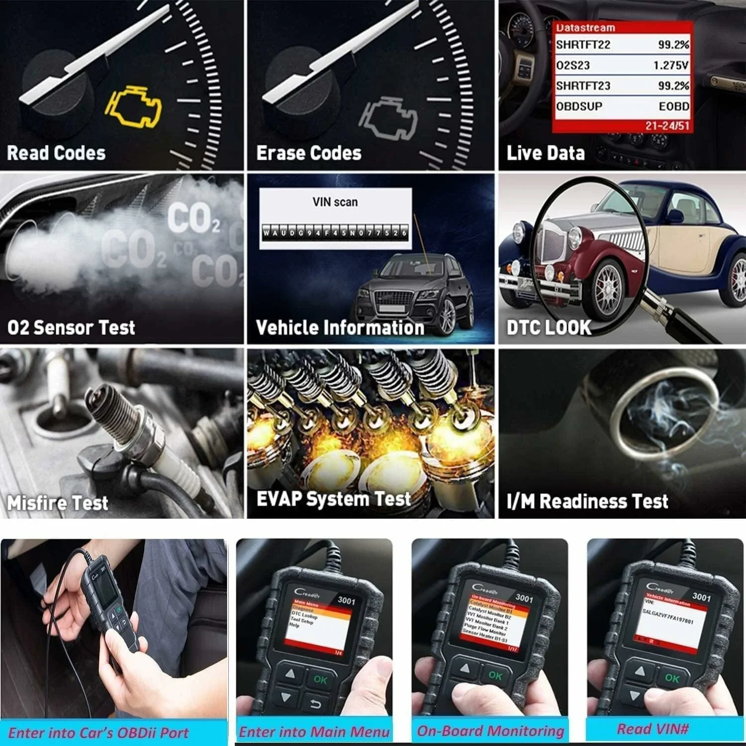Фото Автосканер LAUNCH CR3001 OBD2, полный диагностический сканер для автомобилей, многоязычный, бесплатное обновление 2024 года. №4