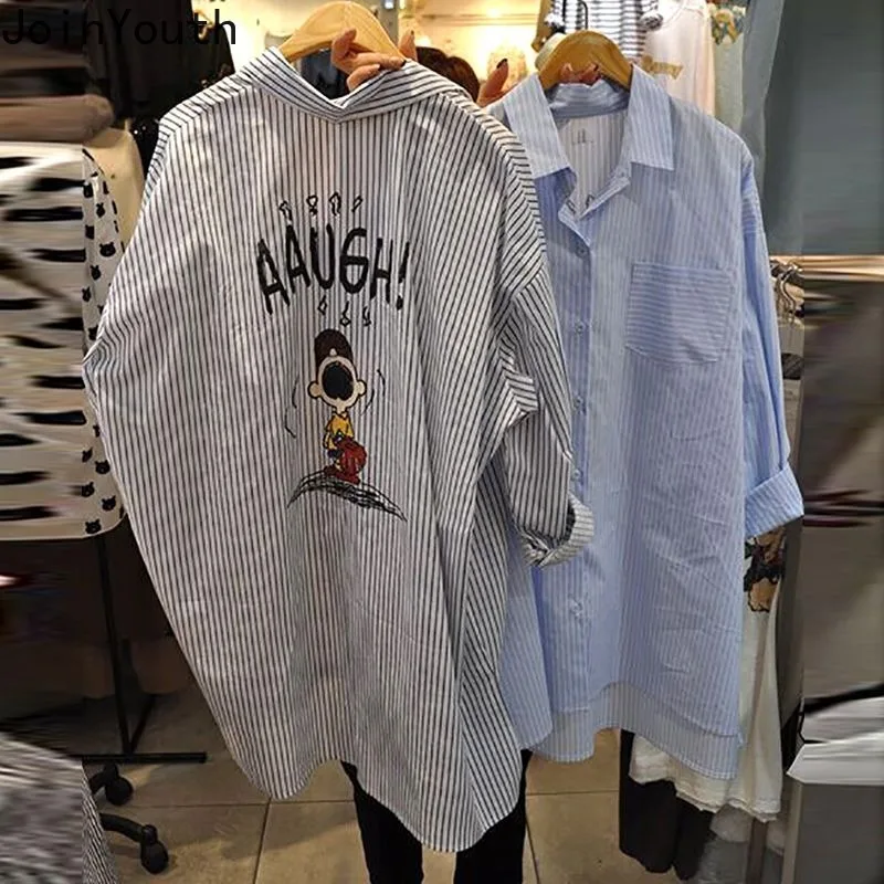 Блузка женская оверсайз с длинным рукавом модная повседневная рубашка в полоску