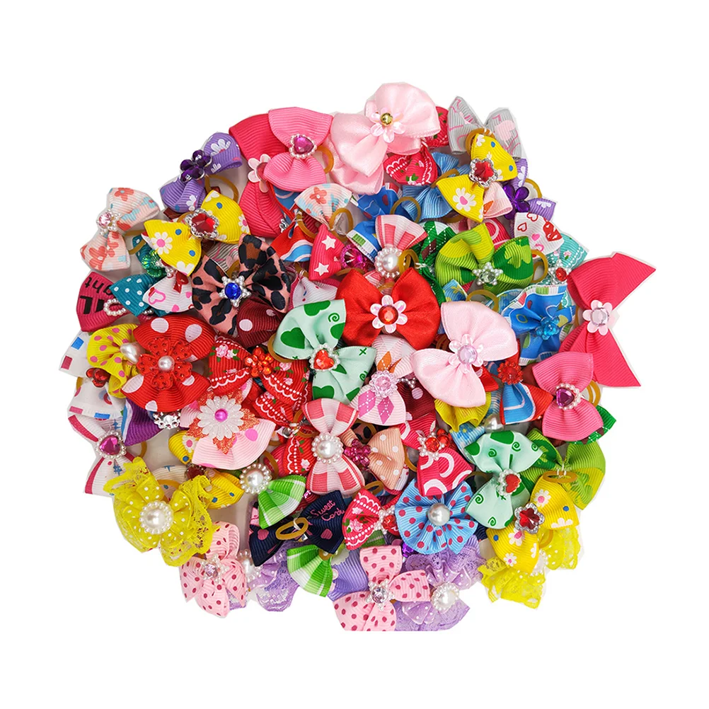 

40pcs Small Hair Bows Hair Bows Puppy Bowknot Headdress Hair Accessories for Puppy Cat ( Random Pattern )