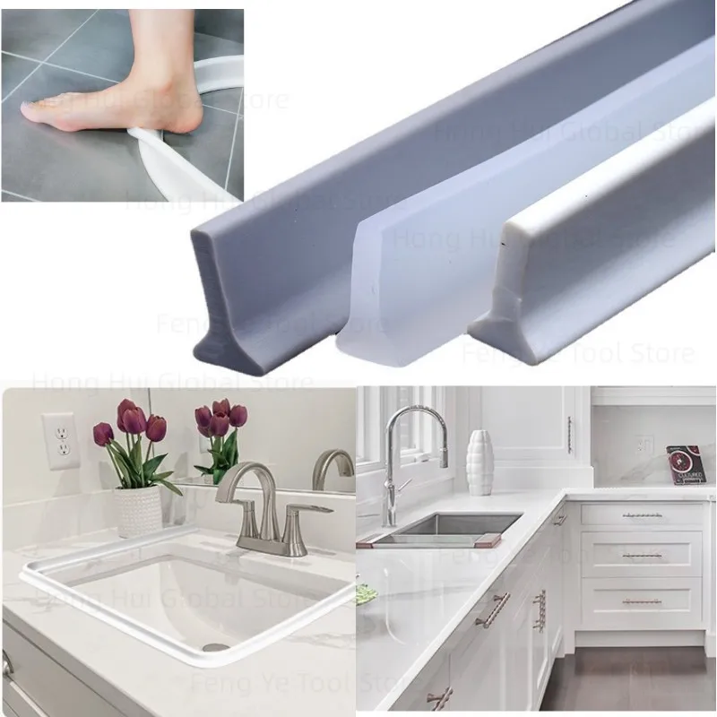 

1-3M Bathroom Silicone Water Retaining Strips Self Adhesive Bendable Sealing Strip Shower Room Wet Dry Separation Water Stopper