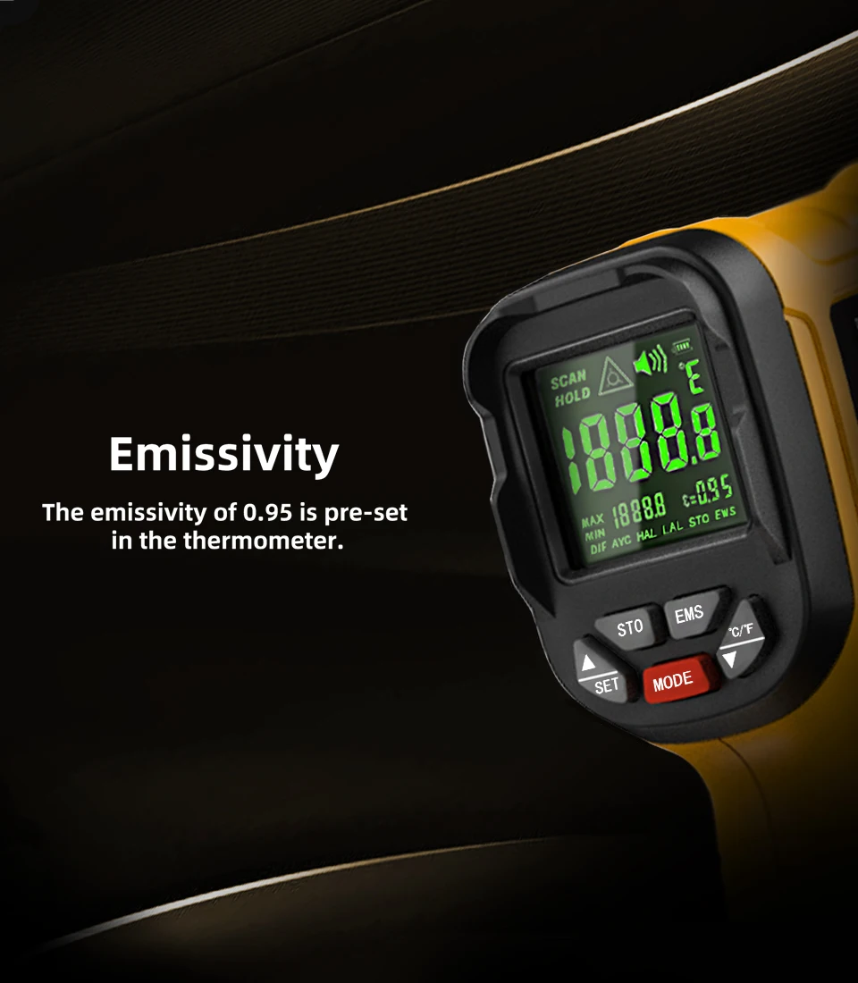 BSIDE Инфракрасный Термометр Ручной Цифровой Лазерный Промышленный Класс 50 ~ 1400 ° C
