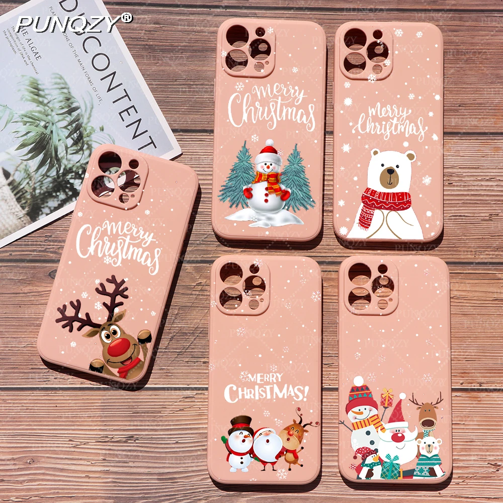 

PUNQZY Merry Christmas Tree Deer Santa TPU Solid Color Shell Phone Case For Iphone 11 14 12MINI 13 PRO MAX 7 6Plus X XR XS Cover