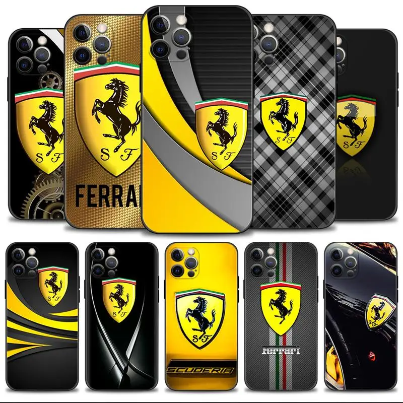 

Metal Texture Ferrari Logo Car Phone Shell For Apple iPhone 14 13 12 11 Pro Max 13 12 Mini XS Max XR X 7 8 Plus Cover Case Couqe