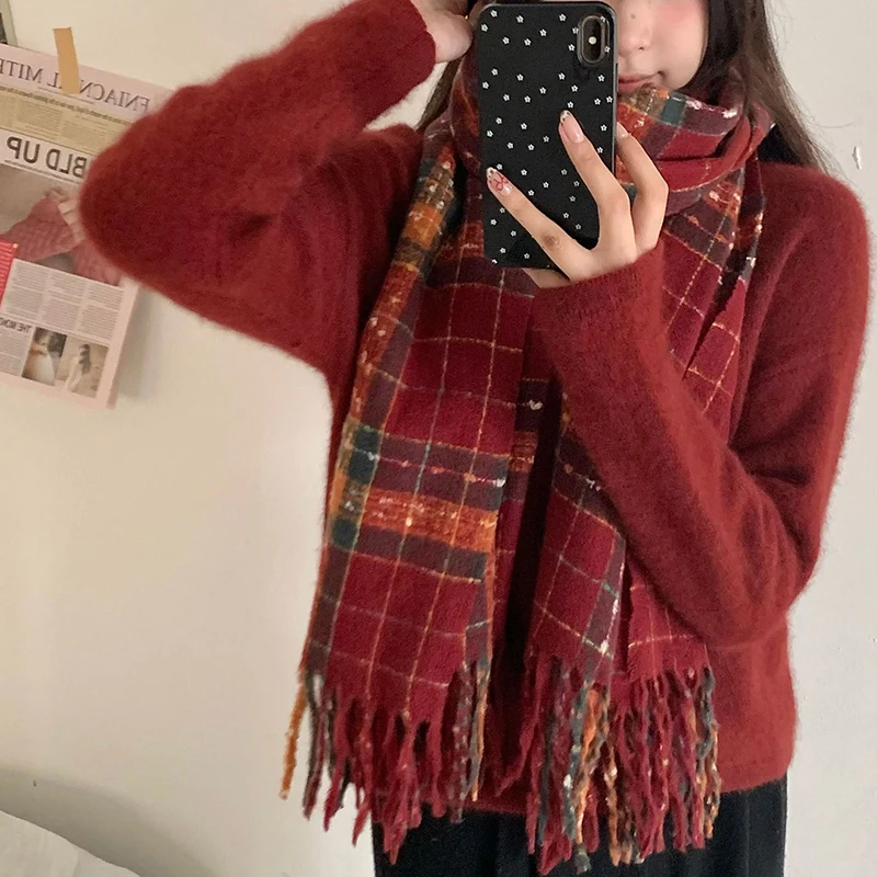 Новый красный шарф Angola женский зимний новогодний вязаный платок ветрозащитный