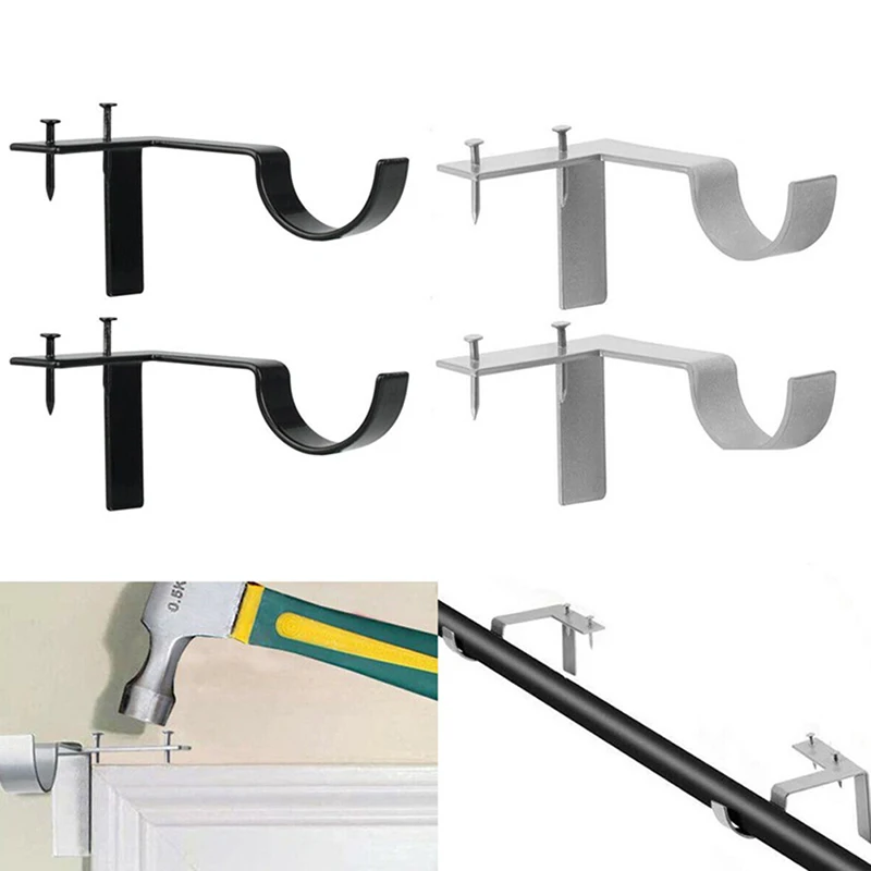 

1 Set Heavy Duty Curtain Drapery Rod Brackets Home Single Hook Curtain Rod Support Holders Into Window Frame Curtain Accessories