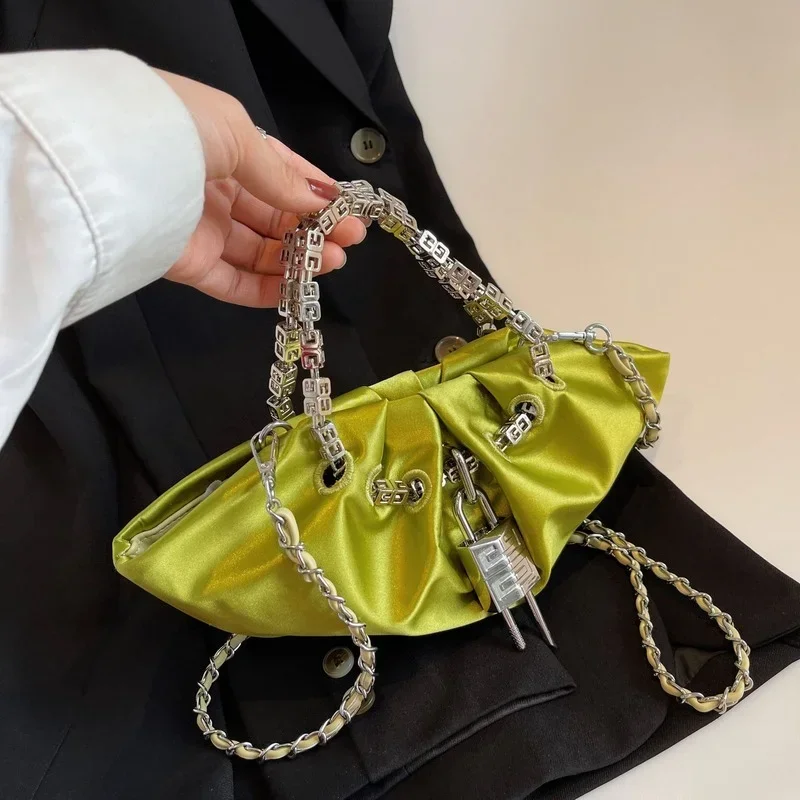 

Luxury Silk Folds Chain Shoulder Bag Designer Handbag Dumpling Shape Crossbody Bags Handbag and Purse Totes Ladies Messenger Bag