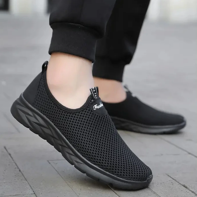 

Мужские сетчатые повседневные туфли, однотонные легкие слипоны, Нескользящие, летняя обувь