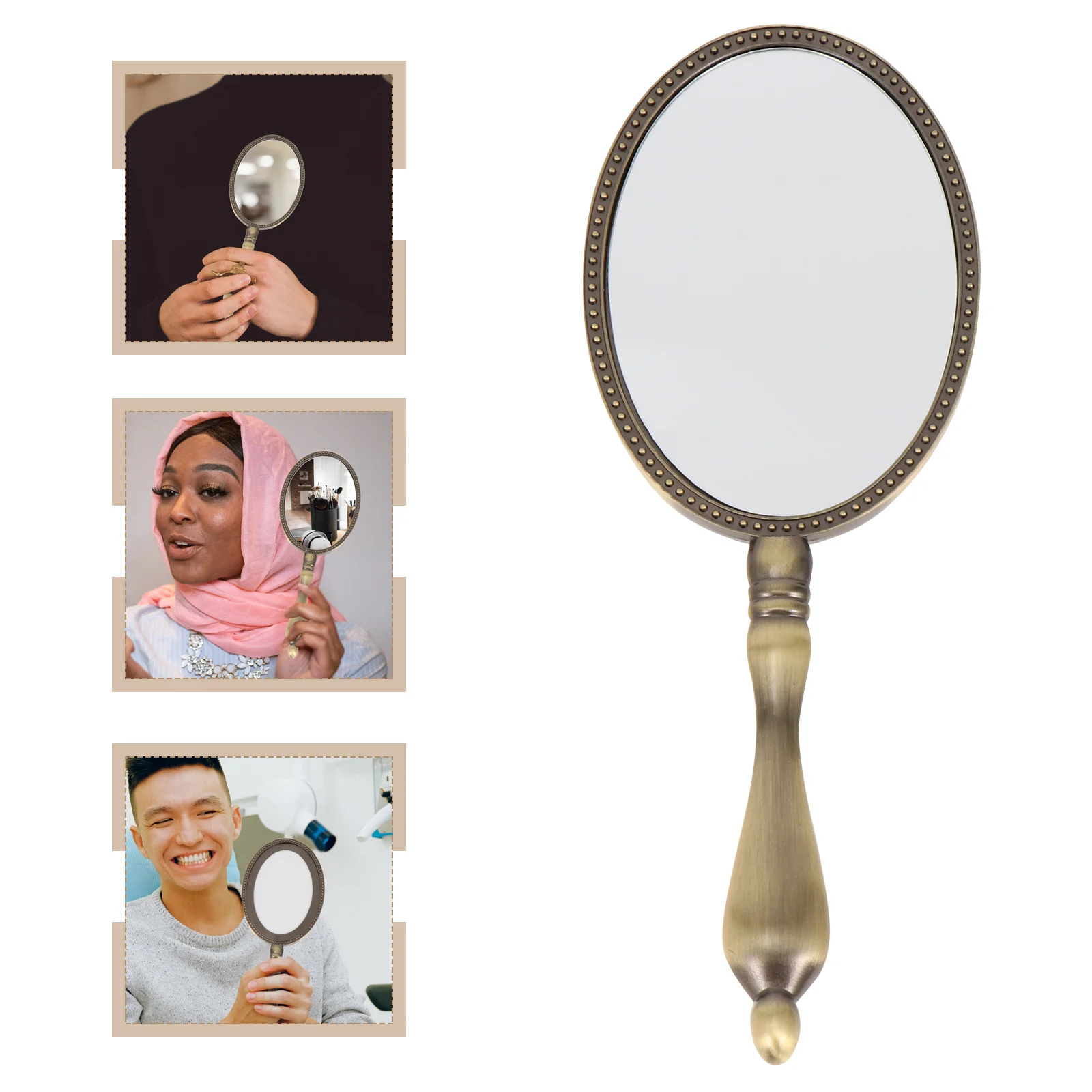 

Portable Vanity Mirror Small Hand Vintage Makeup Retro Handle Classical