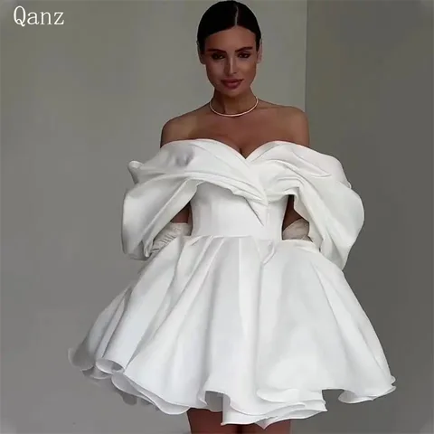 Qanz Короткие свадебные платья с открытыми плечами и карманом длиной до колена женское платье со шнуровкой Роскошные платья на день рождения 2024