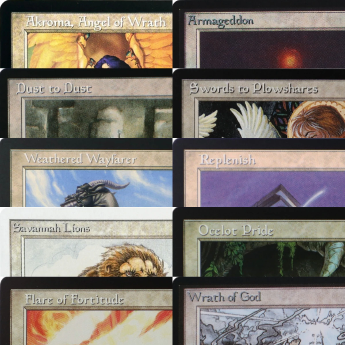 Фото Высококачественные TCG-прокси-карты LK15 Flare of Fortitude Replenish Savannah Lions Solitude Swords to Plowshares (Black-Core) №1