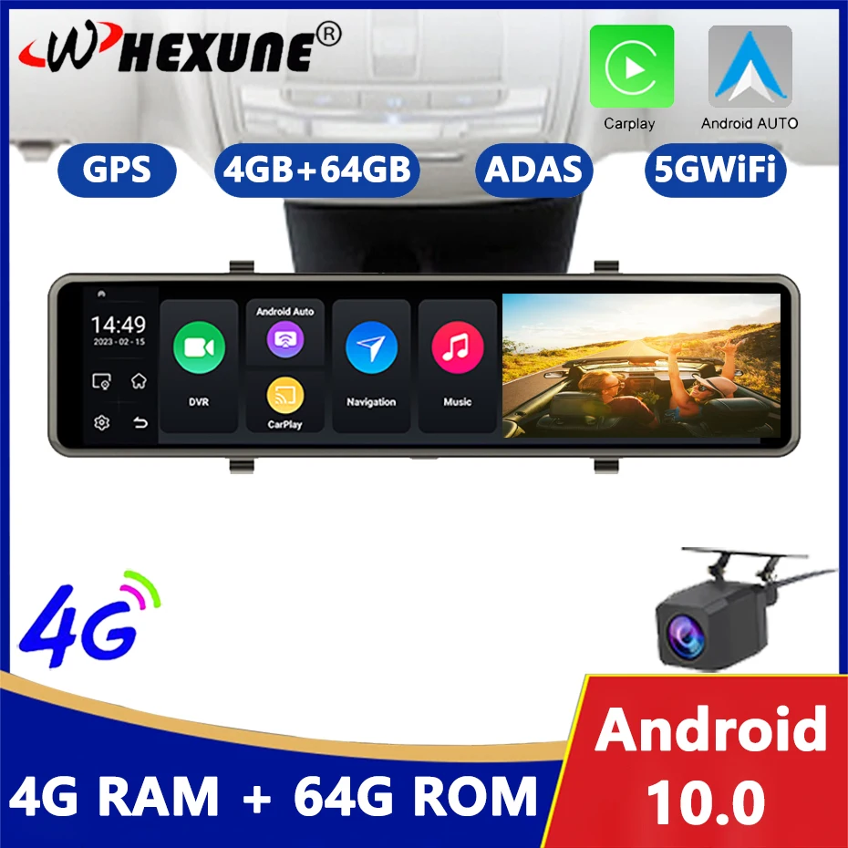 Видеорегистратор автомобильный, 12 дюймов, 4G, Android 10, FHD, GPS, Wi-Fi Видеорегистратор автомобильный, 12 дюймов, 4G, Android 10, FHD, GPS, Wi-Fi