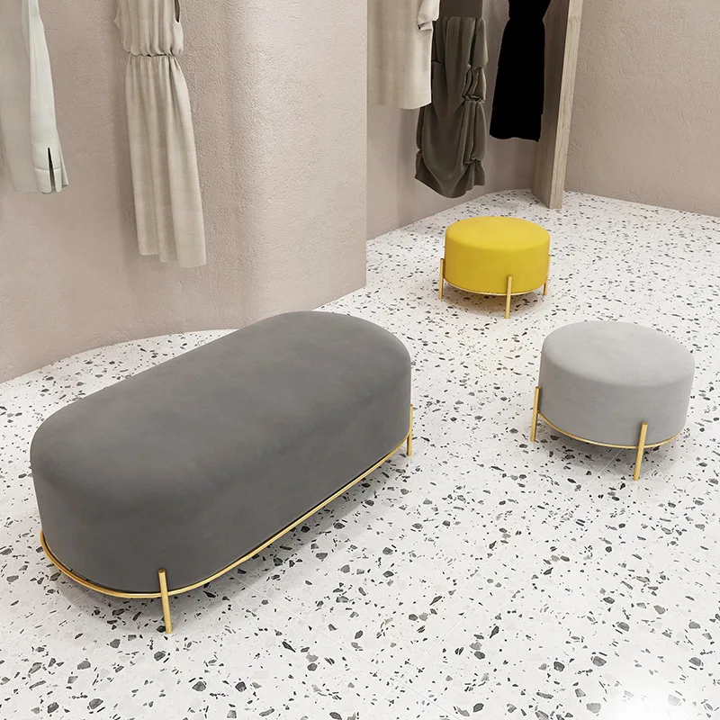 

Home Dining Round Modern Indoor Luxury Foot Step Living Room Furniture Metal Chairs Gold Velvet Stool Ottoman