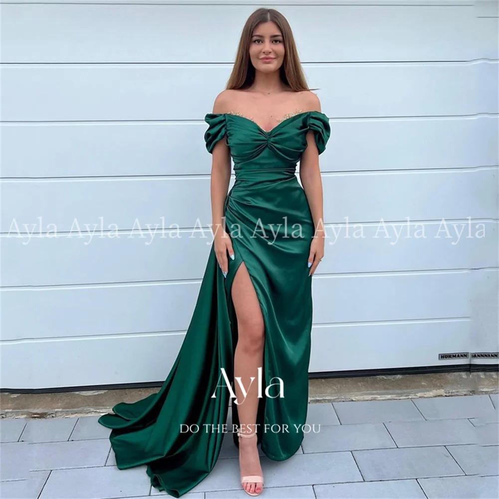 

Custom Colors Mermaid Off The Shoulder Evening Dress Satin Side Slit Formal Party Dress vestidos de noche largos elegantes